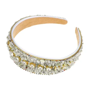 Unique Bargains Women's Bling Crushed Turquoise Rhinestone Wide Edge Hairband 4.72"x1.65" 1Pc