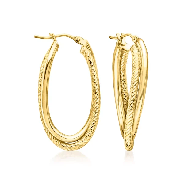10kt Yellow Gold Double-Oval Twisted Hoop Earrings