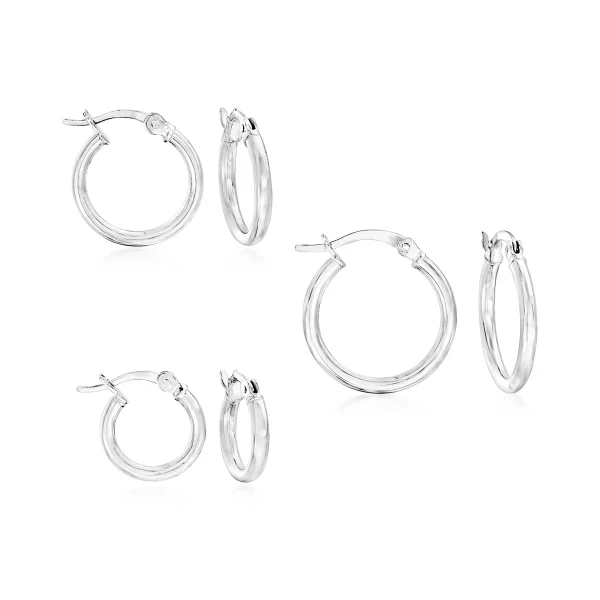Sterling Silver Jewelry Set: 3 Pairs Of Hoop Earrings