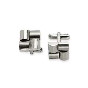 Black Bow Jewelry Men's Stainless Steel 16mm Brushed Convex Block Cuff Links