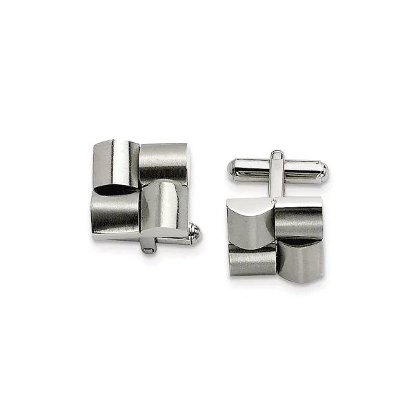 Black Bow Jewelry Men's Stainless Steel 16mm Brushed Convex Block Cuff Links