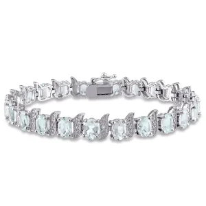 Sterling Silver 0.03 CT Diamond TW And 9 5/8 CT TGW Aquamarine Bracelet