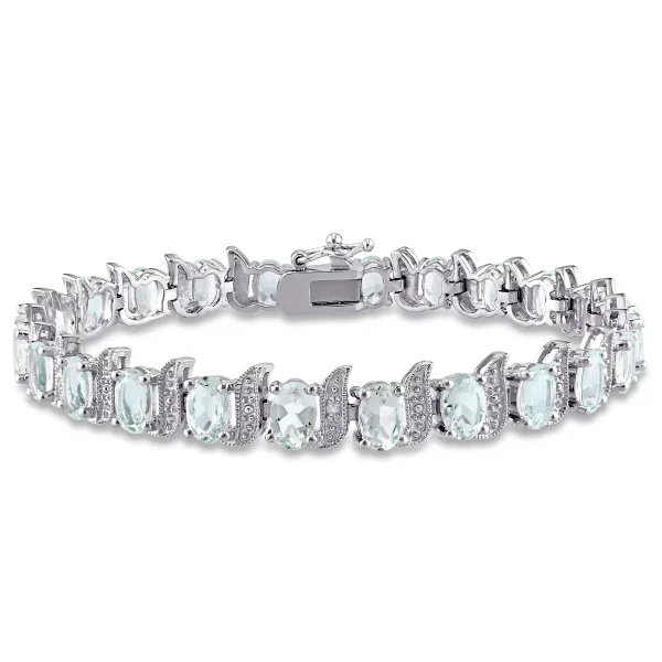 Sterling Silver 0.03 CT Diamond TW And 9 5/8 CT TGW Aquamarine Bracelet