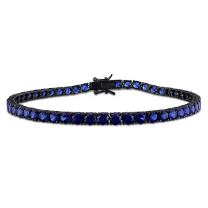 Men's Black Rhodium Plated Sterling Silver 17ct TGW Created Blue Sapphire Tennis Bracelet- 9 in