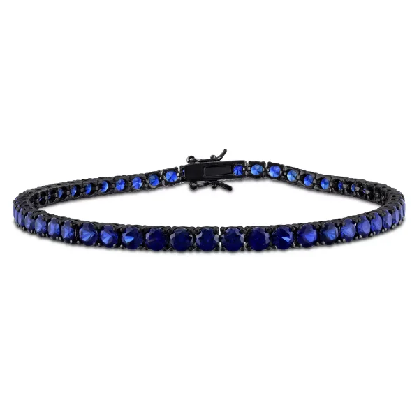 Men's Black Rhodium Plated Sterling Silver 17ct TGW Created Blue Sapphire Tennis Bracelet- 9 in