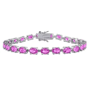 Sterling Silver 13.5ct oval created pink sapphire bracelet, 7.25-inch