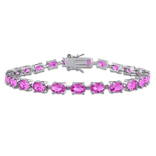 Sterling Silver 13.5ct oval created pink sapphire bracelet, 7.25-inch